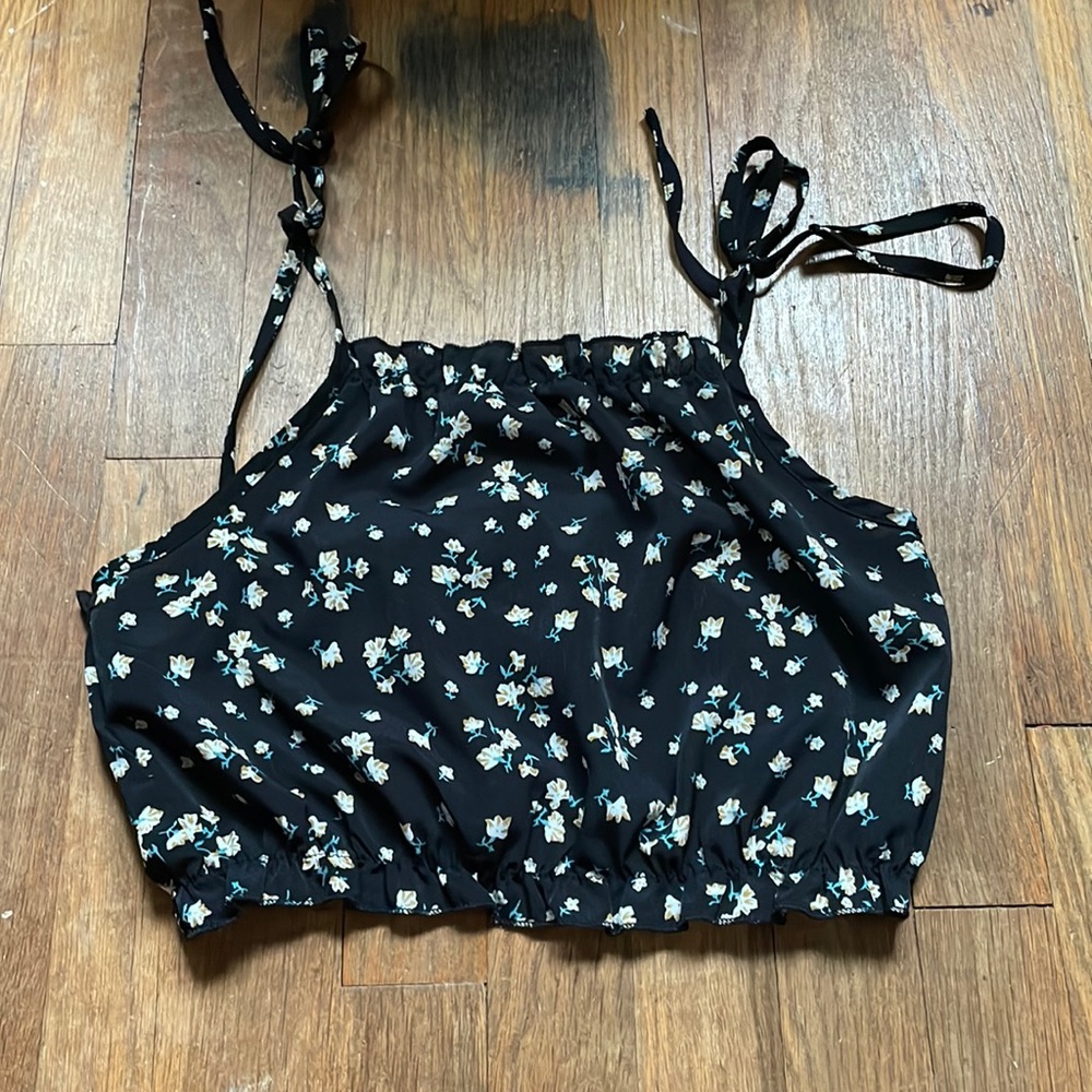floral shein shirt w/ tie straps